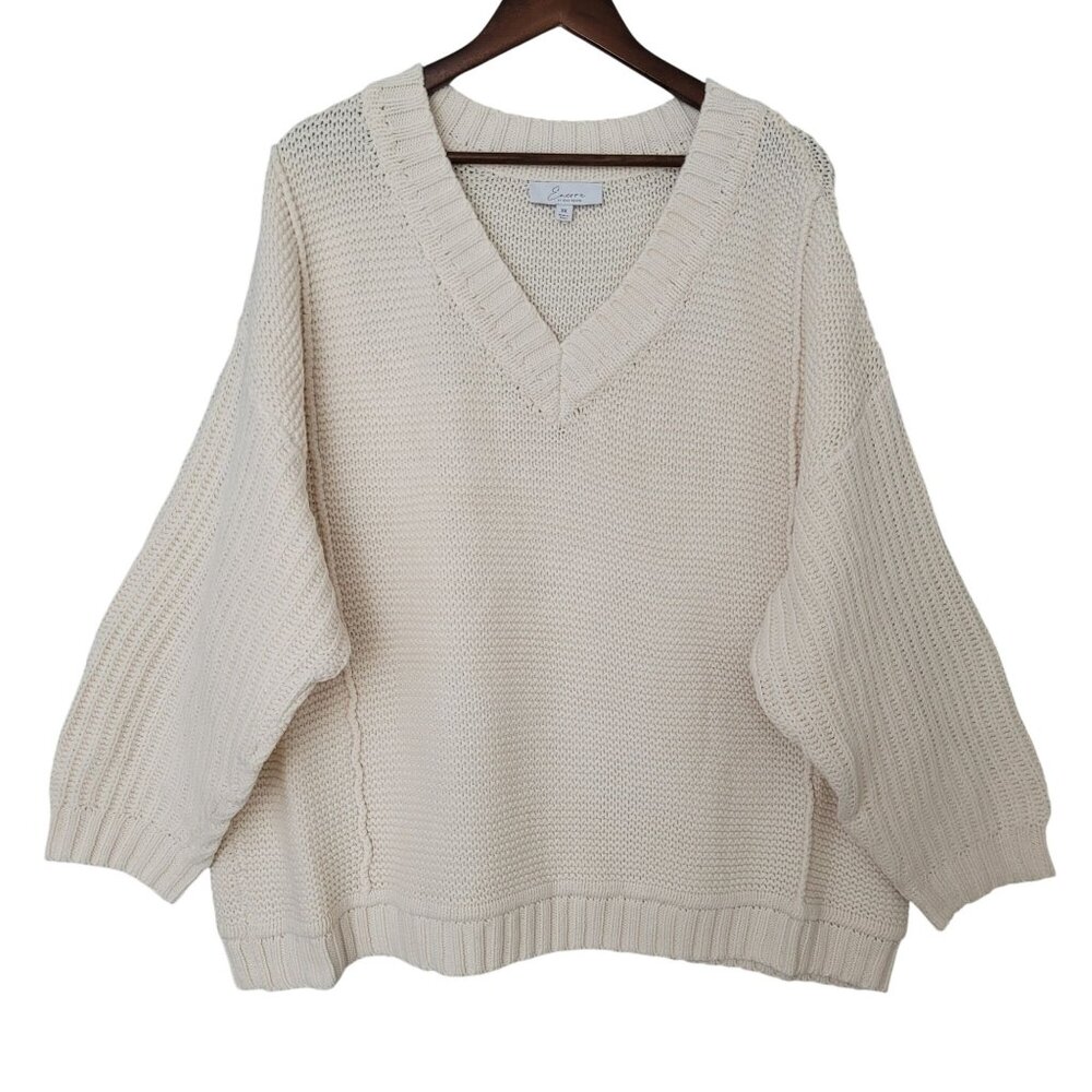 Encore By Idina Menzel V-Neck Knit Sweater Womens Size 3X Oyster Oversized NWOT